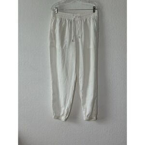 Athleta Cabo White Linen Jogger Pants Elastic Waist Drawstring Pockets Travel